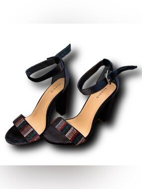 torrid Staci Black Velvet Block Heels with Rainbow Beaded Strap